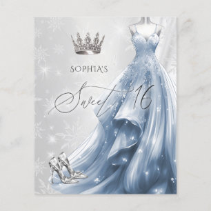 Dusty Blue Dress Snöflingor Sweet 16-inbjudan