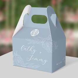 Dusty Blue Dubbla Happiness Peonies Bröllop Presentaskar