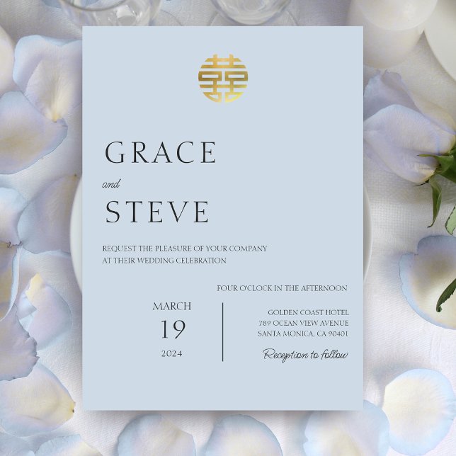 Dusty Blue Dubbla Happity Chinese Korean Bröllop Inbjudningar (Dusty Blue Double Happiness Chinese Korean Wedding Invitation)