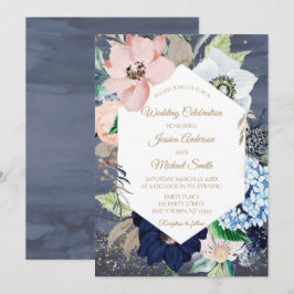 Dusty Blue Dusty Ro Blommigt Bröllop Card Inbjudningar