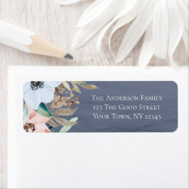 Dusty Blue Dusty Ro Watercolor Blommigt Returadress Etikett