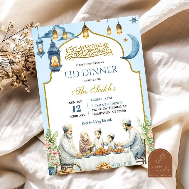 Dusty Blue Eid Ramadan Iftar Dinner Islam Familam Inbjudningar (Skapare uppladdad)