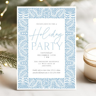 Dusty Blue Elegant Arts Crafts Stil Julfest Inbjudningar