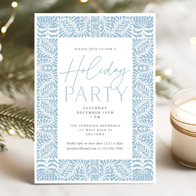 Dusty Blue Elegant Arts Crafts Stil Julfest Inbjudningar (Skapare uppladdad)