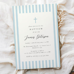 Dusty Blue Elegant Baptism Boy Inbjudningar