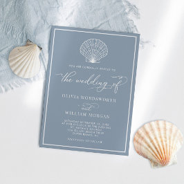 Dusty Blue Elegant Beach Seashell Bröllop Inbjudningar