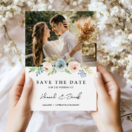 Dusty Blue Elegant Blommig Rustik Save The Date Spara Datumet