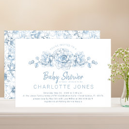 Dusty Blue Elegant Blommigt Baby Shower Inbjudan