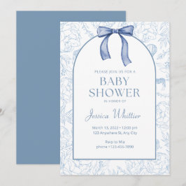 Dusty Blue Elegant Blommigt Baby Shower Inbjudningar