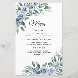Dusty Blue Elegant Blommigt Boho Bröllop Menu-kort