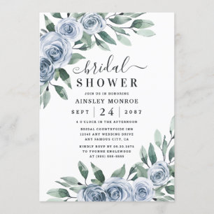 Dusty Blue Elegant Blommigt Boho Ro Möhippa Inbjudningar