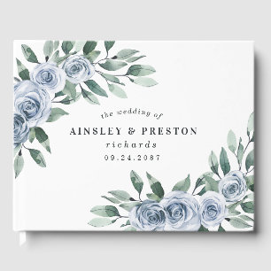 Dusty Blue Elegant Blommigt Boho Ro Rustic Bröllop Gästböcker