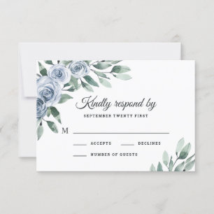 Dusty Blue Elegant Blommigt Boho Ro Rustic Bröllop OSA Kort