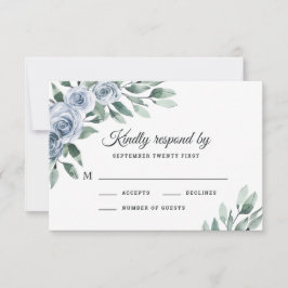 Dusty Blue Elegant Blommigt Boho Ro Rustic Bröllop OSA Kort
