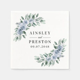 Dusty Blue Elegant Blommigt Boho Ro Rustic Bröllop Pappersservett