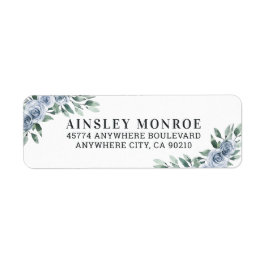 Dusty Blue Elegant Blommigt Boho Ro Rustic Bröllop Returadress Etikett