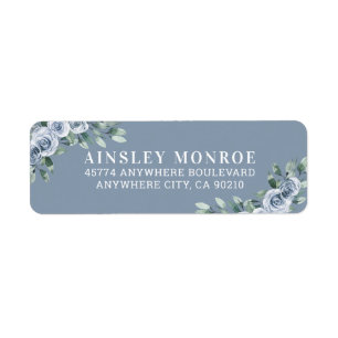 Dusty Blue Elegant Blommigt Boho Ro Rustic Bröllop Returadress Etikett