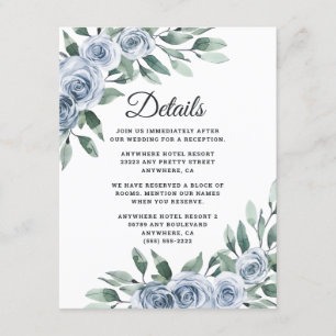 Dusty Blue Elegant Blommigt Boho Ro Rustic Bröllop Tilläggskort