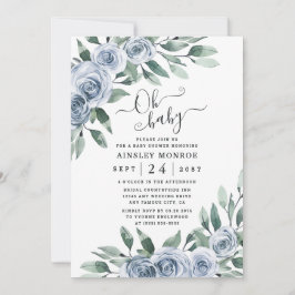 Dusty Blue Elegant Blommigt Boho Rustic Baby Showe Inbjudningar