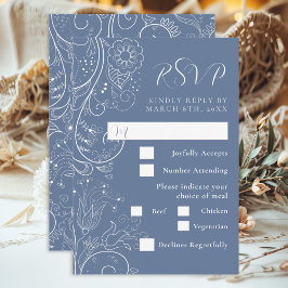 Dusty Blue Elegant Blommigt Bröllop Meal Choal OSA Kort