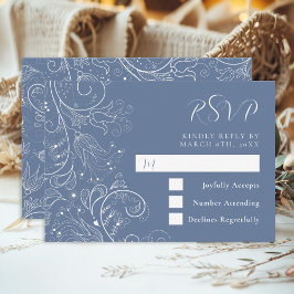 Dusty Blue Elegant Blommigt Bröllop OSA Kort
