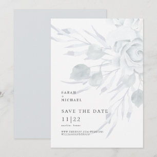 Dusty Blue Elegant Blommigt Bröllop spara datum Datumet