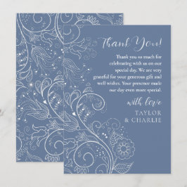 Dusty Blue Elegant Blommigt Bröllop Tack Kort