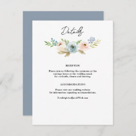 Dusty Blue Elegant Blommigt Rustic Bröllop djurutr Tilläggskort