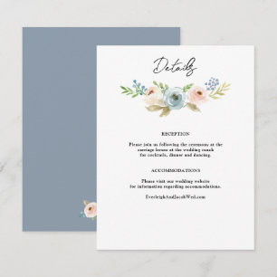 Dusty Blue Elegant Blommigt Rustic Bröllop djurutr Tilläggskort