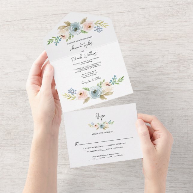Dusty Blue Elegant Blommigt Rustic Bröllop med OSA (Avrivbar del)