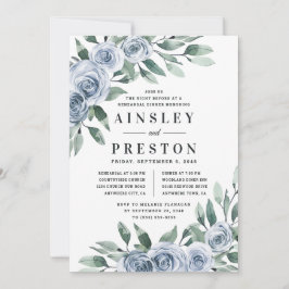 Dusty Blue Elegant Blommigt Rustic Rehearsal Midda Inbjudningar