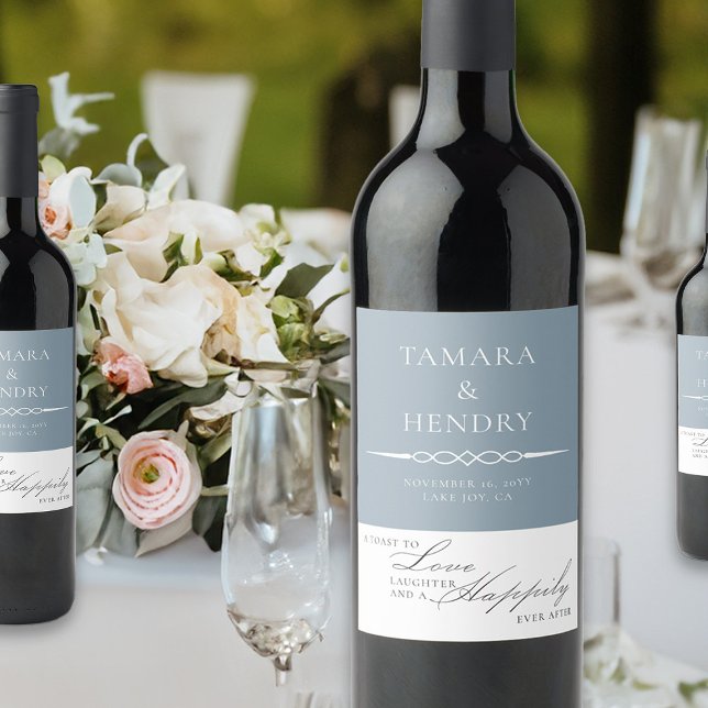 Dusty Blue Elegant bröllop Toast Vinflaska Etikett (Wedding Toast wine bottle labels from my Wedding Colors collection)