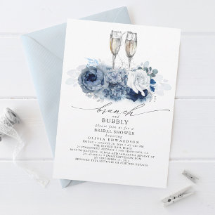 Dusty Blue Elegant Brunch och Bubly Möhippa Inbjudningar