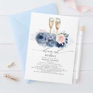 Dusty Blue Elegant Brunch och Bubly Möhippa Inbjudningar