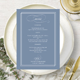Dusty Blue Elegant Calligraphy Bröllop Menu Meny