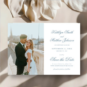 Dusty Blue Elegant Calligraphy Save Date Magnetisk Inbjudningskort
