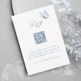 Dusty Blue Elegant Calligraphy Wedding QR Code OSA Kort