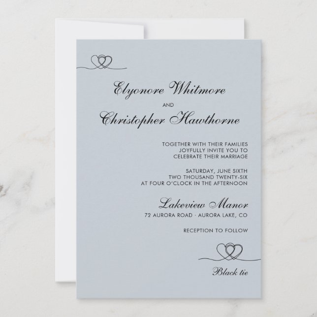 Dusty Blue Elegant Chic Calligraphy Wedding Inbjudningar (Framsida)