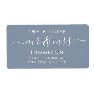 Dusty Blue Elegant Chic Future MR. och MRS Adress Fraktsedel