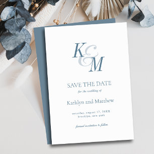 Dusty Blue Elegant Classic Monogram Bröllop Spara Datumet