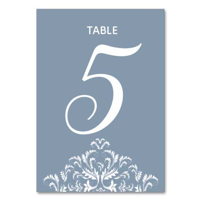 Dusty Blue elegant Damask Bord Card Bordsnummer (Framsidan)