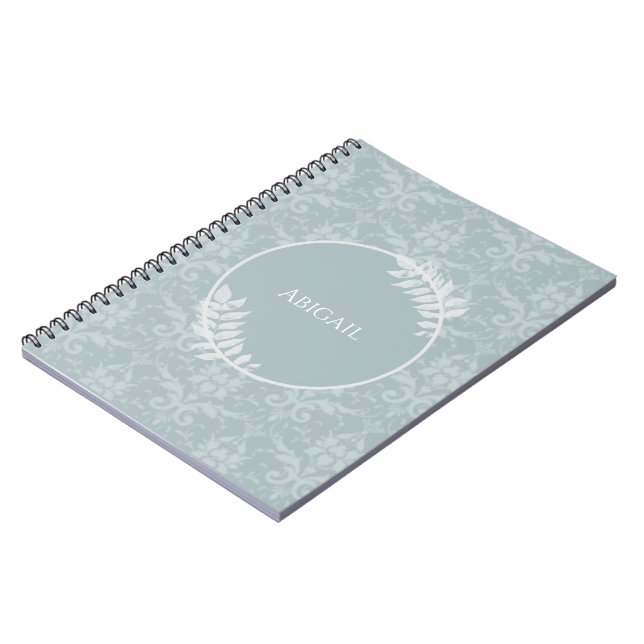 Dusty Blue Elegant Damask Personlig Anteckningsbok (Vänstra Sidan)