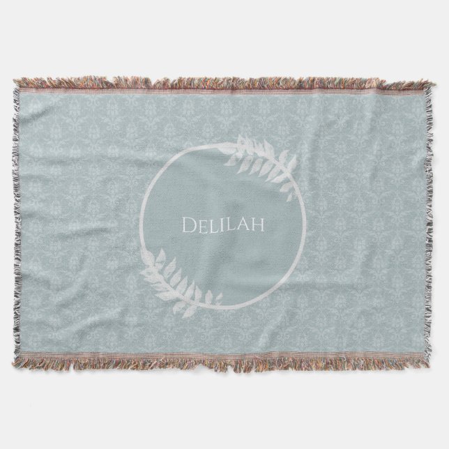 Dusty Blue Elegant Damask Personlig Filt (Framsidan)
