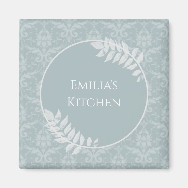 Dusty Blue Elegant Damask Personlig Magnet (Framsidan)