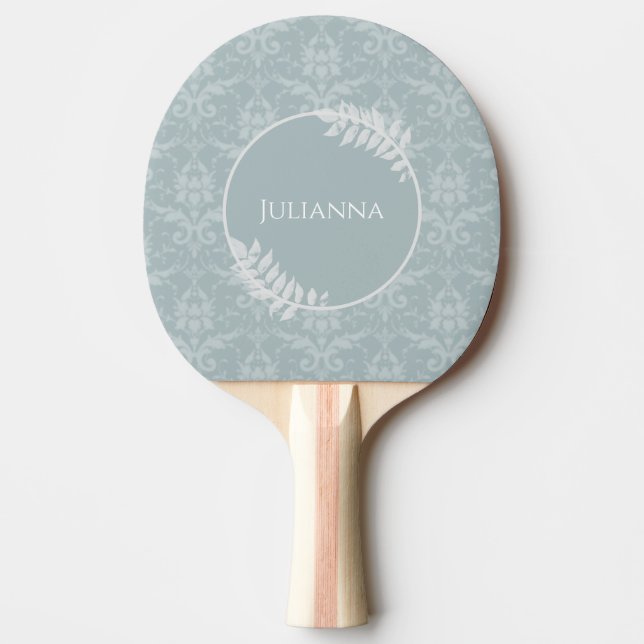Dusty Blue Elegant Damask Personlig Pingisracket (Framsidan)