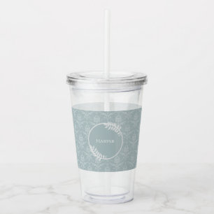 Dusty Blue Elegant Damask Personlig Take Away Mugg