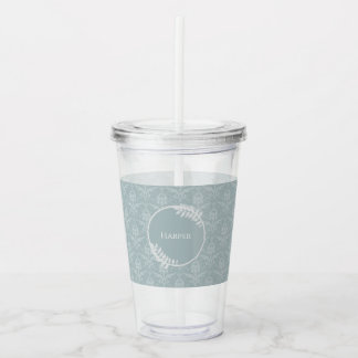 Dusty Blue Elegant Damask Personlig Take Away Mugg