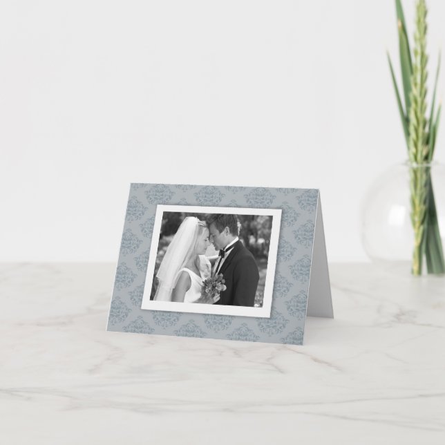 Dusty Blue elegant Damask Photo - tackkort (Framsida)
