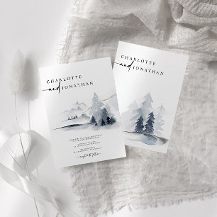 Dusty Blue Elegant Forest Bröllop Inbjudningar