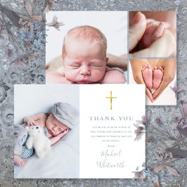 Dusty Blue Elegant Foto Collage Script Dopning Tack Kort